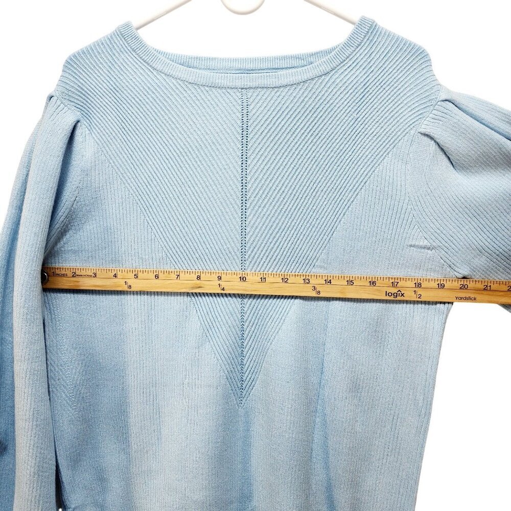Light Blue Knitted Pullover Sweater Womens Size 2XL Ribbed Pattern Puff Sleeves - Picture 6 of 12